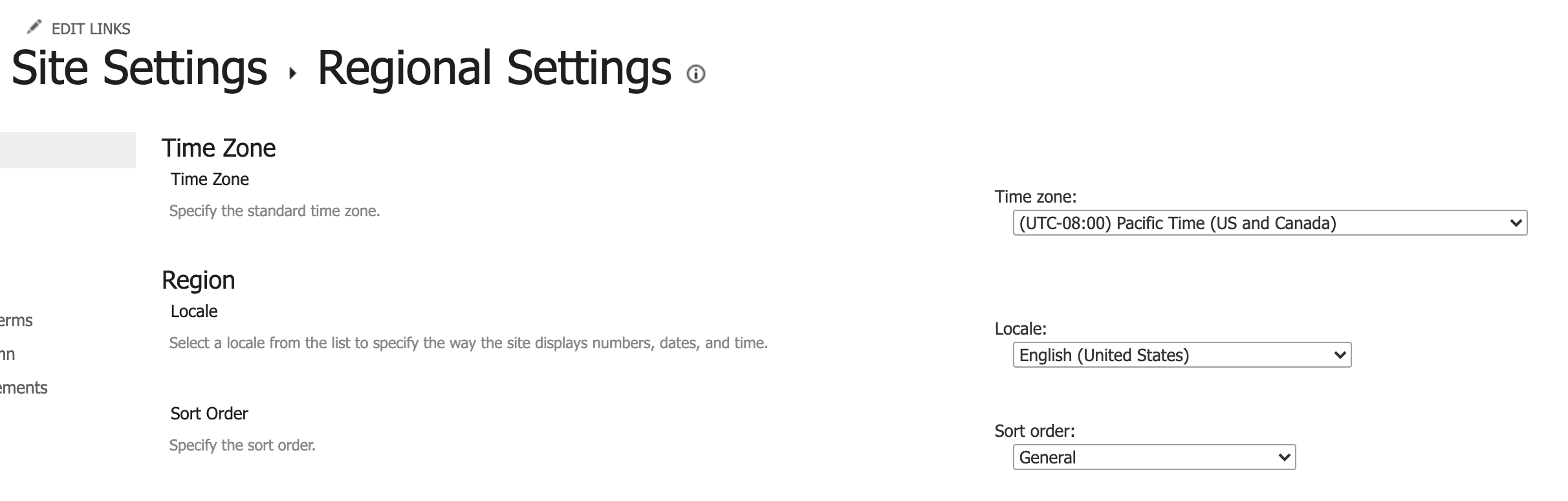 Site Regional Settings